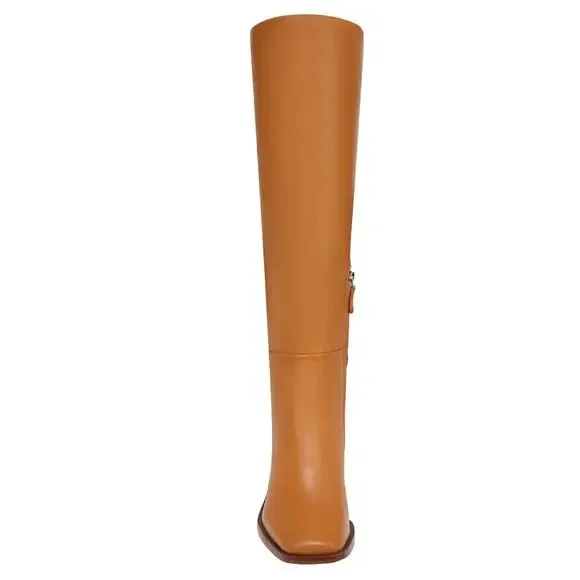 Sam Edelman Wade Knee High Tall Boot Sz 7.5 Brown Leather Block Heel Square Toe